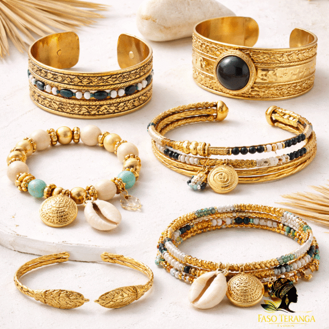Bracelet & Jonc Afro Élégance – Collection Artisanale Dorée
