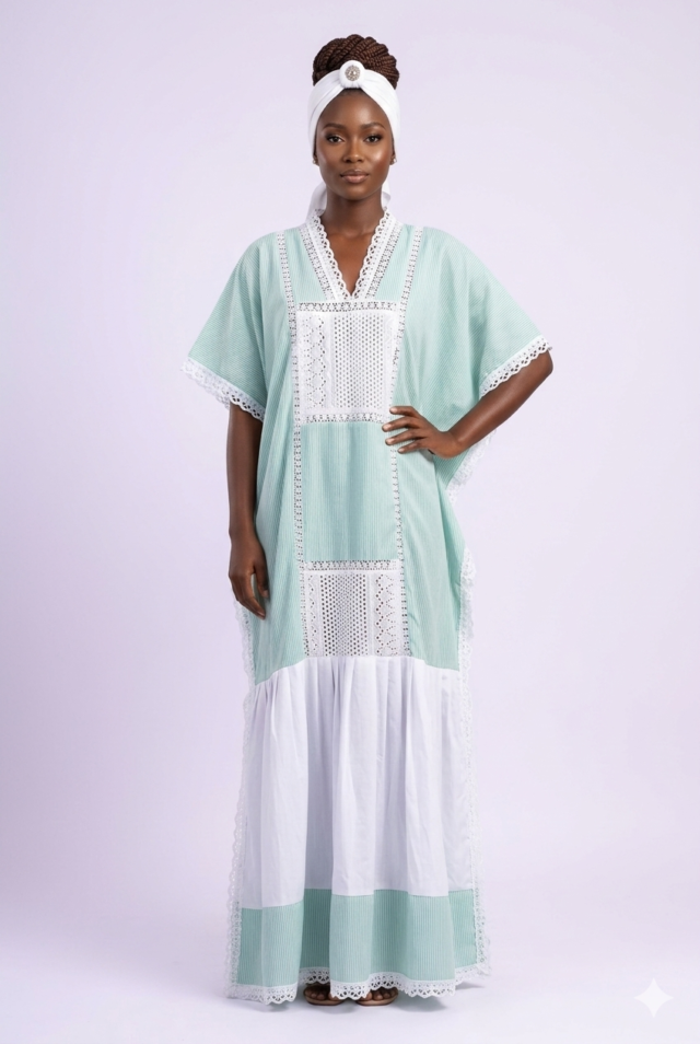 Le Boubou Kaftan "Menthe & Broderie"
