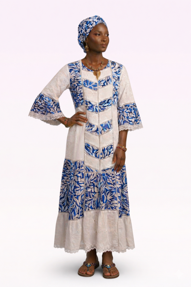 Robe Maxi "Saphir Éclat" en Broderie